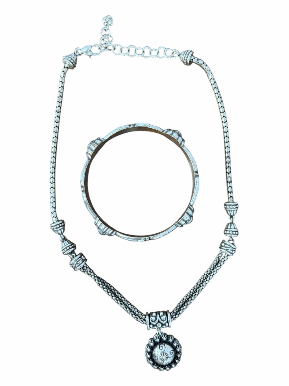 Brighton Rondall Charm Necklace & City of Lights Bangle Bracelet Set – Silver